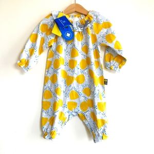NWT Moimoln 80cm 18m 24m Romper Ruffle Neck Lemon Print Yellow Gray Boys Girls